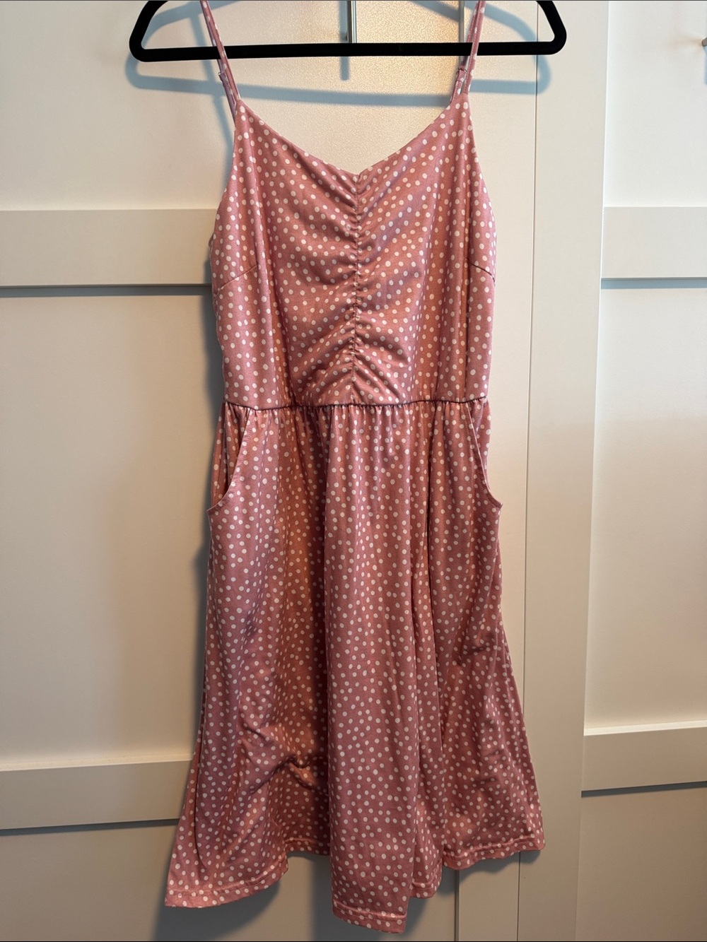 Pink Polka Dot Spaghetti-Strap Summer Dress